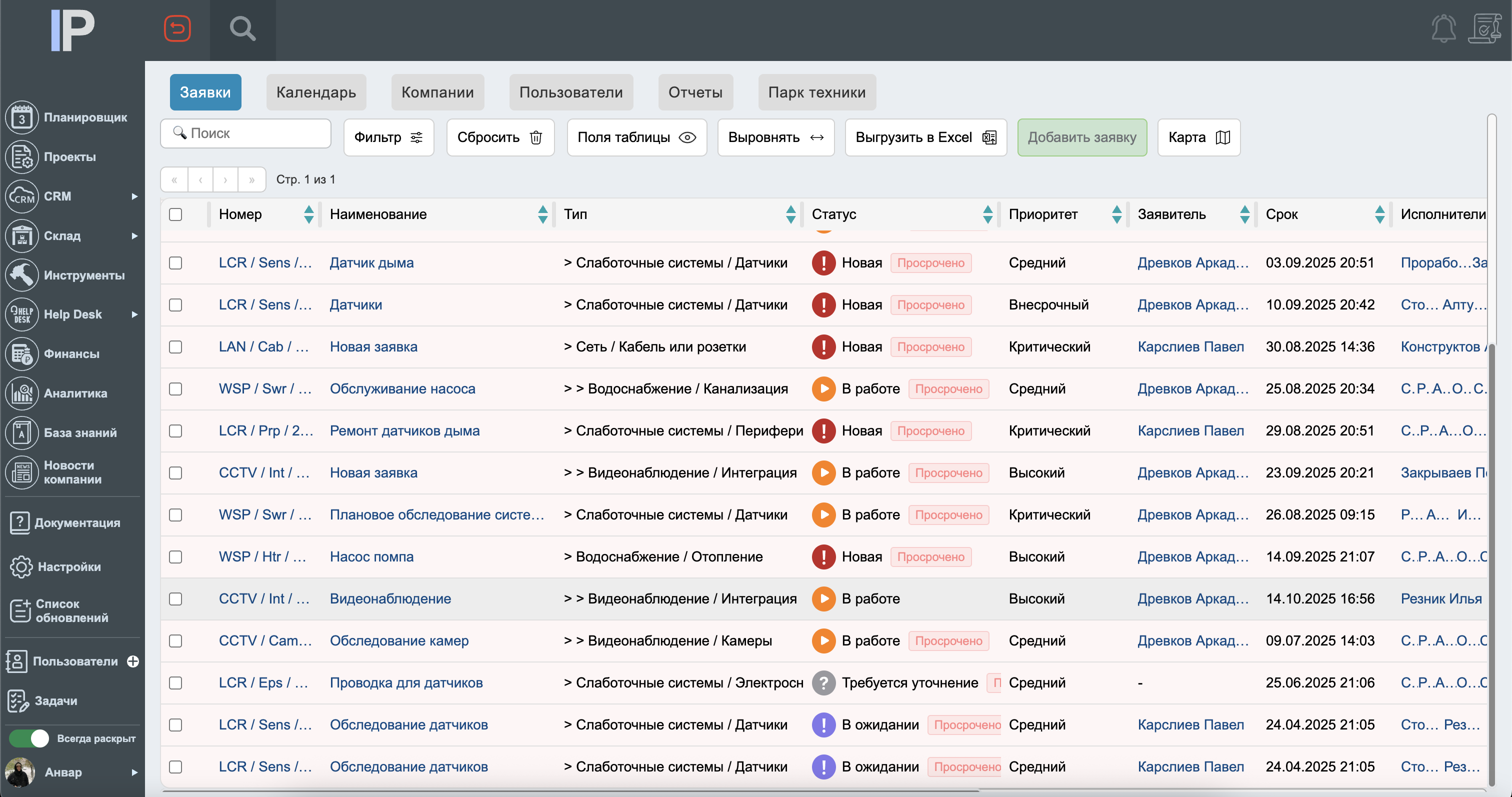 Helpdesk заявки в InstallPlan